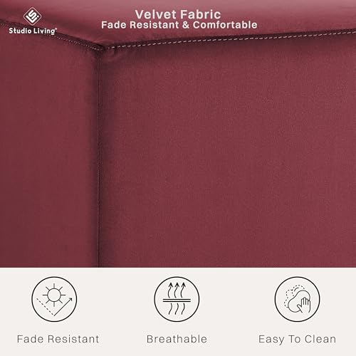 Studio Living® 18” Warren Ottoman Square Soft Velvet Bench, Stationary Ottomans, Backless Chair, Footrest for Living Room, Footstool Office, Bedroom, Padded Seat, Plum - color: Plum