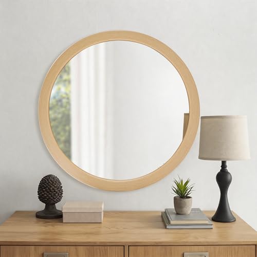 Round Mirrors 24 Inch,Vanity Wall Rustic Natural Circle Tempered Mirror | Wood Grain Pattern, Bathroom Bedroom Living Room or Entryway - color: Natural, size: 24"L x 24"W