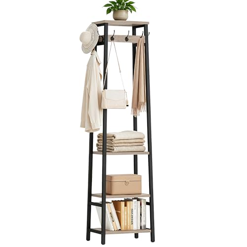 Coat Rack Freestanding with 3 Shelves and 7 Hooks | Coat Stand, Hall Tree Free Standing, Clothes Rack Stand Organizer, Industrial Style, Greige and Black - color: Greige and Black, style: 3 Shelves