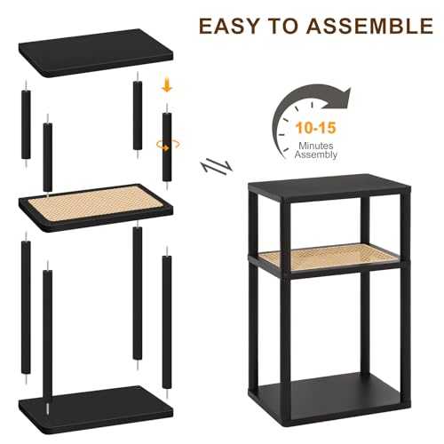 YGYQZ Rattan End Table, 3-Tier Narrow Side Table with Storage, Black | Space-Saving Design, Slim Storage, Sturdy Construction, Modern Style, Ideal for Living Rooms & Bedrooms - color: Narrow-black