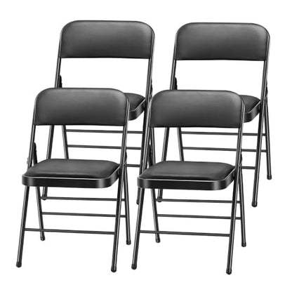 Pack of 4 (Fabric/Vinyl) Steel Frame Metal Foam Padded Folding Chairs (Black, Gray, White) - color: 4-pack - Vinyl Black