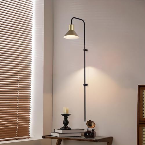 Plug in Wall Sconce with Switch, Indoor Horn Cover Wall Mounted Lamp with E26 Base, Long Wall Light for Bedroom Living Room Study Hallway Bedside（1PCS） - color: Black