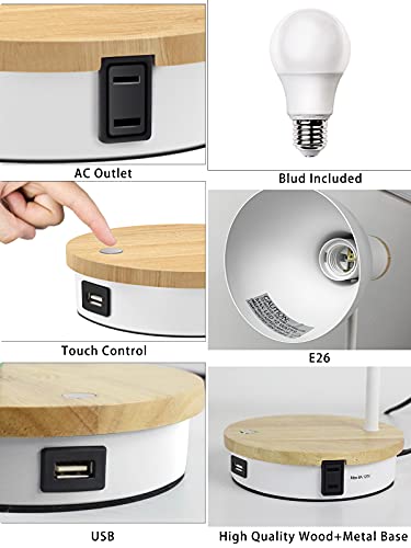 LALISU Metal Desk Lamp Wireless Charging Table Lamp Touch Reading Lights Arc Desk Lamps for Bedroom, 3 Way Dimmable Bedside Lamp with USB Charging Ports Lamp for Study Room and Office (White) - color: White