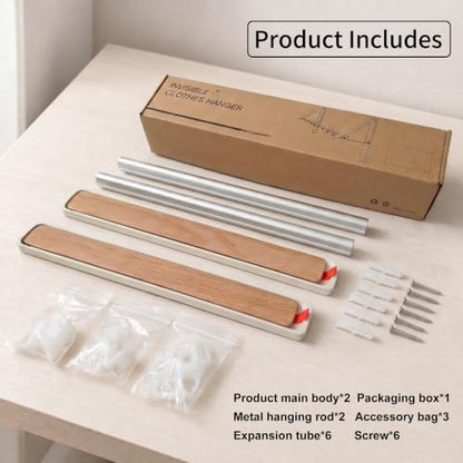 LEQ Clothes Drying Rack Wall Mounted, Foldable Laundry Drying Rack with Wood-Tone Aluminum Frame, Rustproof Retractable Clothes Hanger for Small Laundry Room, Bathroom, Balcony,(White, 2 Racks + Rod) - size: 2 Racks+Rod