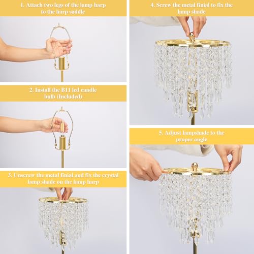 Crystal Table Lamp with USB C+A Ports, 3-Way Dimmable Touch Lamp, Gold Lamp | Bedside Lamp with Crystal Shade, Nightstand Lamp for Bedroom, Teens Room, Living Room, Dresser, B11 LED Bulb Included - color: Gold