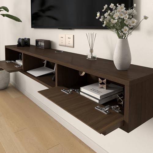 47" Floating TV Stand, Wall Mounted Media Console for 65 TV | Heavy-Duty 11-Layer Plywood Floating Tv Console with Soft Close Drop Down Door, Anti-Sag Entertainment Center - size: 47 In