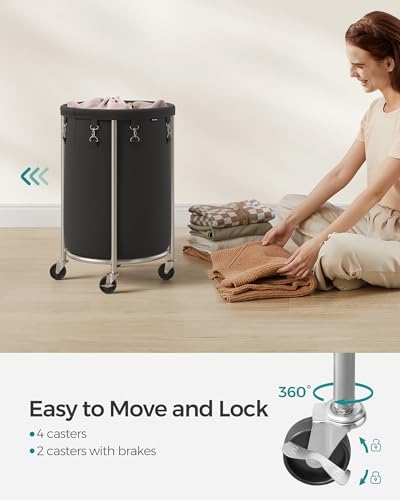 SONGMICS Laundry Basket, Rolling Steel Frame with 2 Locking Wheels, 70 L | Heavy-Duty Laundry Hamper Cart with Removable Bag, Ink Black and Metallic Silver, URLS006B01 - color: Ink Black + Metallic Silver, size: 70 L (1-Section)