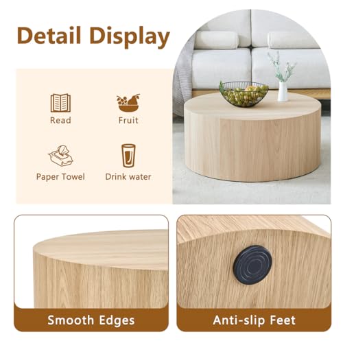 Round Coffee Table for Living Room Table, Modern Wood Coffee Table, Center Table, No Assembly Required - Ready to Use - color: 24'' Natural Wood, size: 24'' Round Coffee Table