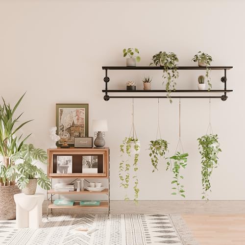 Black Clothes Rack 70in, 2-Tier Wall Mounted Garment Rack with Real Wood Shelf, Heavy Duty Hanging Clothes Rack, Multi-Purpose Hanging Rod, Space-Saving Closet Storage - color: Black, size: 2T70IN