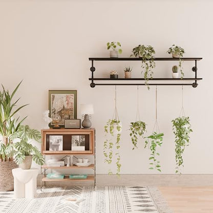 Black Clothes Rack 70in, 2-Tier Wall Mounted Garment Rack with Real Wood Shelf, Heavy Duty Hanging Clothes Rack, Multi-Purpose Hanging Rod, Space-Saving Closet Storage - color: Black, size: 2T70IN