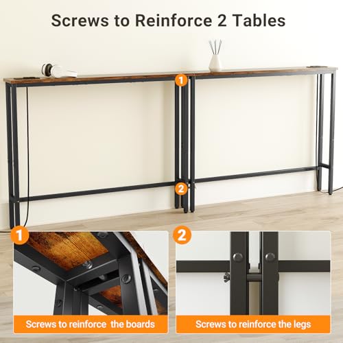 ELYKEN 39.4'' Narrow Console Table with Outlet, Sofa Table Behind Couch | Skinny Entryway Tables with Charging Station for Living Room, Hallway, 5.9 x 39.4 x 29.5in, Rustic Brown - color: Rustic Brown, size: 5.9"DX39.4"WX29.5"H