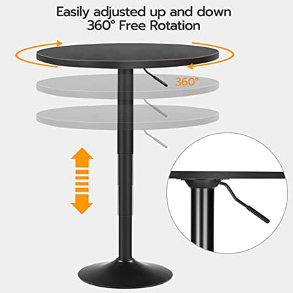 HOOBRO Bar Table, Height-Adjustable Round Pub Table 27-35.4 Inches, Cocktail Table with Sturdy Base, Modern Style, Easy to Assemble, Suitable for Small Space, Black BK58BT01G1 - color: Black
