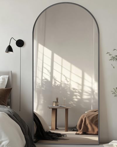 Full Length Mirror with Stand, 71"x28" Arched Full Body Mirrors, Large Stand Up Mirror, Aluminum Frame Floor Standing Mirrors, Freestanding Hanging Leaning Mounted for Bedroom Living Room Black - color: Black, size: 71"L x 28"W