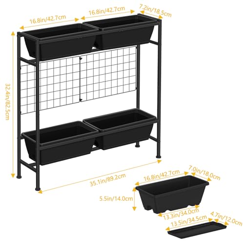 ETELI Vertical Raised Garden Beds Outdoor Elevated Herbs Garden Planter Boxes with Trellis and Legs 32.4" Flowers Beds Vertical Planters for Small Climbing Plant Vegetables Patio Balcony, Black - color: Black