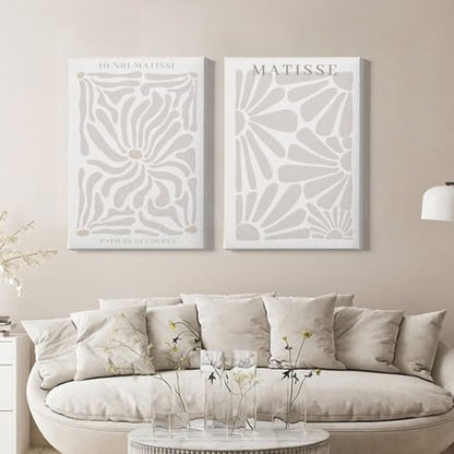 Matisse Beige Posters Beige Modern Painting Abstract Matisse Art Poster Mid Century Canvas Wall Art Neutral Matisse Prints Minimalist Matisse Wall Art Neutral Artwork 16x24inx2 with Framed - color: Matisse Beige Posters Framed