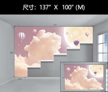 Pink Purple Cloud Wallpaper Mural Peel and Stick for Girl's Bedroom | Hot Air Balloons Moon Wall Mural 137"x100" - color: W-066, size: 137" x 100"