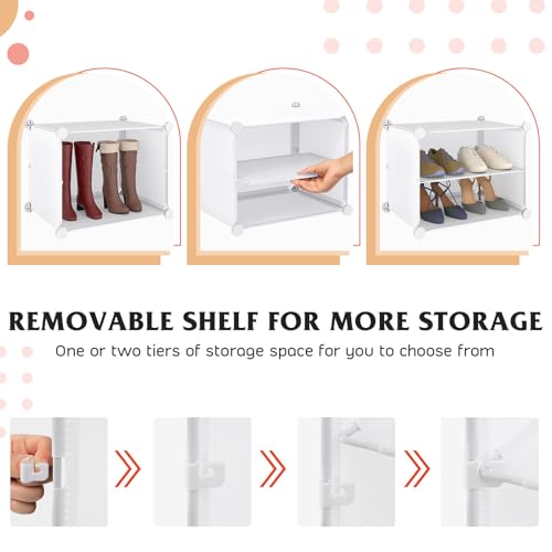 Tangkula 48 Pairs Shoe Rack Organizer, 12-Cube Shoe Storage Cabinet with Removable Shelf, 5 Hanging Hooks, DIY Shoe Shelves with Doors, 24 Tiers Free Standing Shoe Tower Rack for Entryway (White)