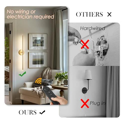 KARTOOSH Battery Operated Wall Sconces Set of Two Wireless Wall Lights | Rechargeable Wall Sconce with Remote 350°Rotate Dimmable 3000K LED Wall Lamp for Living Room, Bedroom - color: Gold, size: 24.4 Inches