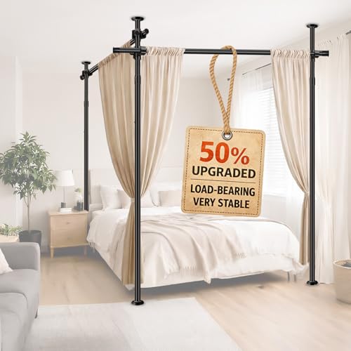 AJAZZ Room Divider No Drilling Curtain Rod Wall Divider for Room Separation, (H) 43-120×(W) 72-200 inch Adjustable, Heavy Duty Partition Space Separator Freestanding Tension Curtain Stand, Black - color: Black, size: 200"W x 120"L (Pack of 1)
