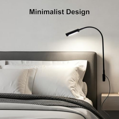 Wall Mounted LED Reading Light for Bed, 23 Inch Length, All Metal Bedside Headboard Lights with Head Switch,Flexible Minimalist Book Lamp for Bedroom, Dimmable & Night Light(1 Pack)
