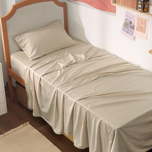 Bedsure PureWoven 100% Rayon Derived from Bamboo, Twin XL Sheets, 3 Pieces | Cooling Sheets for Hot Sleepers, Breathable & Silky Soft, 16" Deep Pocket, Hotel Luxury Bedding, Beige - color: 03 - Beige, size: Twin XL