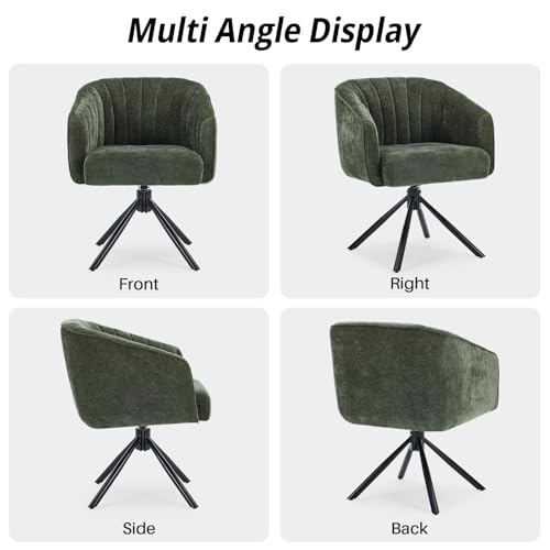 Swivel Desk Chair No Wheels Modern Upholstered Vanity Chairs Stationary | Comfy Dining Chairs with Mid Back Computer Task Chair Swivel Accent Arm-Chair for Home Office/Vanity/Bedroom, Green - color: Green
