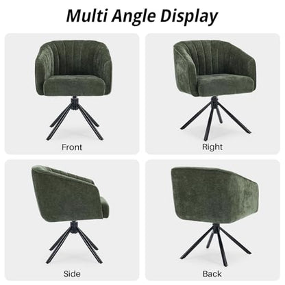 Swivel Desk Chair No Wheels Modern Upholstered Vanity Chairs Stationary | Comfy Dining Chairs with Mid Back Computer Task Chair Swivel Accent Arm-Chair for Home Office/Vanity/Bedroom, Green - color: Green