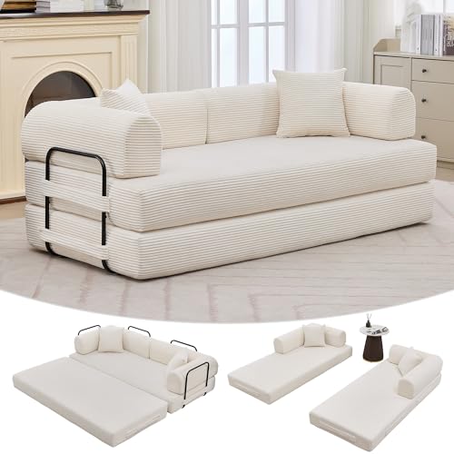 GarveeHome 79" Convertible Sleeper Sofa Bed Couch, 4-in-1 Boneless Corduroy Folding Sofa Bed with Pillow & Fixed-Shape, Floor Mattress Couch Loveseat for Living Room Apartments - No Assembly, Beige - color: Corduroy | Beige