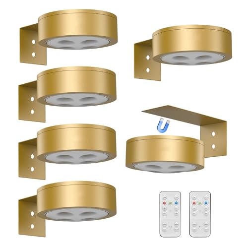 6Pack Picture Light Wireless Wall Painting Light 3 Lighting Art Display, Brightness Dimmable Timer Auto-OFF, Remote Control Battery Light Indoor for Pictures Paintings Frames Dartboards Gallery - color: Gold, size: 6PACK