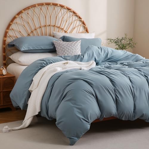 JSD Dusty Blue Duvet Cover Set Twin Size | 2 Piece Kids Duvet Cover with Pillow Sham Zipper Closure, Comforter Not Included, Oeko-Tex Certified - color: Blue, size: Twin