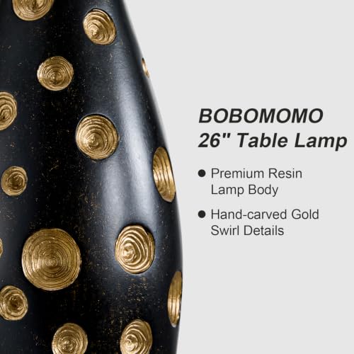 BOBOMOMO 26” Table Lamps Set of 2 for Living Room Bedroom, Modern Gold Accent Bedside Lamps with Linen Shade & Rotary Switch, Modern Farmhouse Nightstand Lamps for End Tables, Home Decor - color: Black&Gold Details