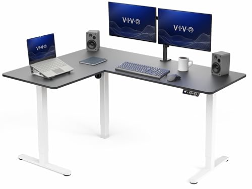 VIVO Black 63 x 47 in Corner Standing Desk, DESK-E3CTWB-47 | Electric, Holds 225 lbs, Reversible L-Shaped Table, Sit Stand, Height Adjustable, Memory Presets, White Frame - color: Black Top / White Frame, size: 47 x 63