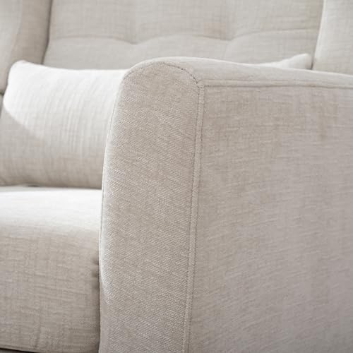 Accent Chair, Living Room Chairs with Solid Wood Legs & Pillow | Chairs Living Room with High Tufted Backrest, Reading Chair for Bedroom/Office, Chenille Fabric - color: Beige(a)