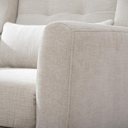 Accent Chair, Living Room Chairs with Solid Wood Legs & Pillow | Chairs Living Room with High Tufted Backrest, Reading Chair for Bedroom/Office, Chenille Fabric - color: Beige(a)