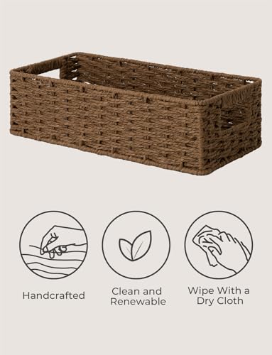 StorageWorks Toilet Tank Tray, Brown Round Paper Rope Bathroom Baskets for Organizing, Toilet Tank Basket, Toilets Organizer with Built-in Handles, 14 ¼"L x 6 ¾"W x 3 ¾"H, 1 Pack | Paper Rope Toilet Tank Tray for Tank Topper, Small Wicker Toilets Paper Ba