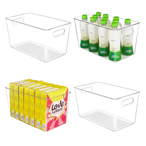 YIHONG 4 Pack Clear Storage Bins, Pantry Organizer Bins with Handle, XL | Plastic Bins, Pantry Storage Containers for Kitchen, Freezer, Cabinet, Closet, Bathroom, Under Sink Organizers and Storage - size: XL(13"L x 7.4"W x 7"H)