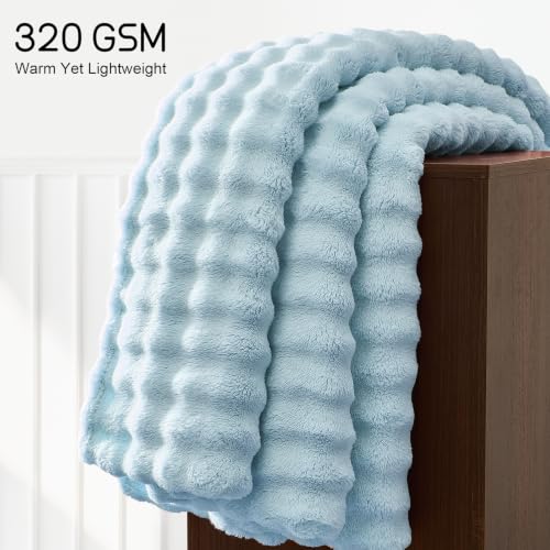 Lotus Karen 3D Bubble Fleece Blanket - Ultra Soft Fluffy Light Blue Twin Blanket for Couch, Lightweight Cozy Throw for All Season, Adults Women Kids(Light Blue, 60"x80")