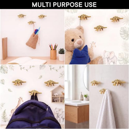 Indian Shelf Set of 3 Gold Stegosaurus Wall Hooks for Coats and Bags - style: Stegosaurus