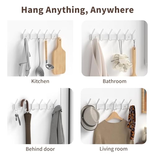 Coat Rack Wall Mount Hooks - 15 Inch White Metal 6-Hook Rack(2 Pack) | Modern Kids Room, Entryway & Bathroom Hanger for Towels, Coats, Purses, Bags - color: White, size: 2 Pack