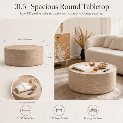 31.5" Round Faux Marble Coffee Table for Living Room, Modern Drum Coffee Table, Faux Stone Mars Pattern Center Table, Minimalist Round Coffee Table No Assembly(Mars Pattern) - color: 31.5'' Mars Pattern