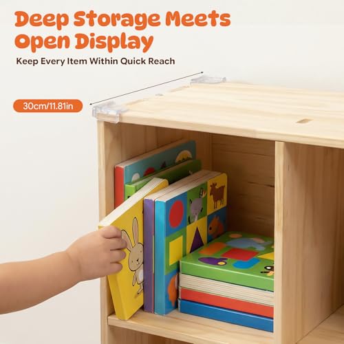 4 Cube Storage Organizer, Solid Wood Bookshelf with Back Panel, Floor Standing Open Bookcase, Vertical or Horizontal Shelf Unit for Living Room Office (23.6" L x 11.8" W x 23.6" H) - size: 4-Cube