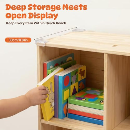4 Cube Storage Organizer, Solid Wood Bookshelf with Back Panel, Floor Standing Open Bookcase, Vertical or Horizontal Shelf Unit for Living Room Office (23.6" L x 11.8" W x 23.6" H) - size: 4-Cube