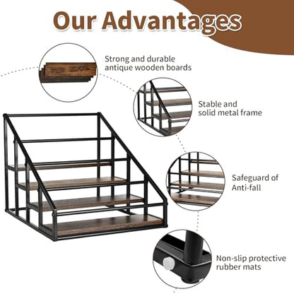YQBRAO 4-Tier Coffee Syrup Organizer, 16-Bottle Rack, Rustic Brown | Holds up to 16 bottles with stepped visibility; rustic wood and metal design for syrups, kitchens, and home coffee bars. - size: 4 Tier 16 Bottle Syrup Rack - 1 Pack