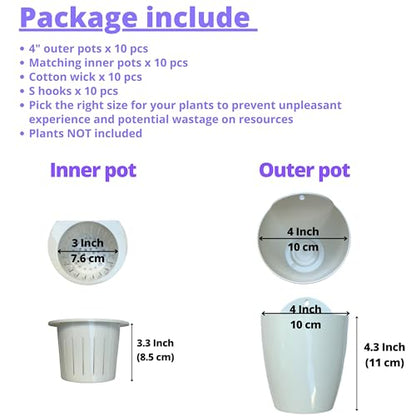 LaLaGreen Self-Watering Wall Planters (4in, 10 Pack) White Indoor Plants | Wall Mount Planter Plant Holder, Modern Hydroponic Wall Pots Vertical Living Plant Garden Decor - size: 4" (10 cm)