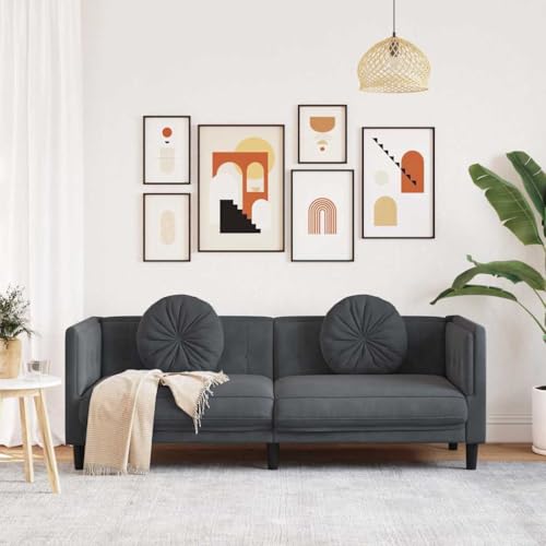 Dark Grey Velvet 3-Seater Sofa for Modern Living Room, 76.2 Inch Long with Thick Cushions and Plush Armrests, Plywood and Solid Wood Frame - color: Dark Gray, size: 1 & 3-Seater