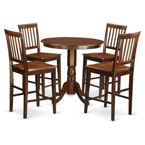 East West Furniture JAVN5-MAH-W 5 Piece Kitchen Counter Set Includes a Round Dining Table with Pedestal and 4 Dining Room Chairs, 36x36 Inch, Mahogany - color: Javn5-mah-w