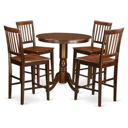 East West Furniture JAVN5-MAH-W 5 Piece Kitchen Counter Set Includes a Round Dining Table with Pedestal and 4 Dining Room Chairs, 36x36 Inch, Mahogany - color: Javn5-mah-w