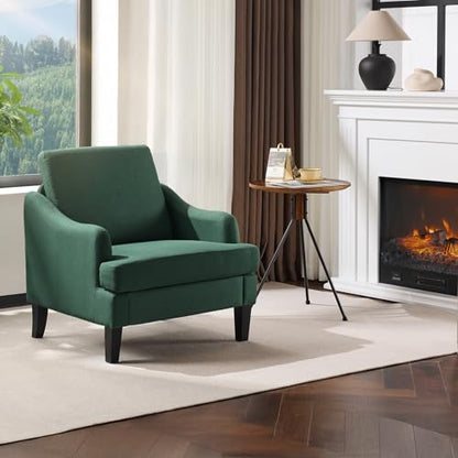 VINGLI Linen Fabric Accent Chair Green, Modern Upholstered Armchair, Comfy Sofa Chair Living Room Bedroom Furniture for Apartment - color: Green