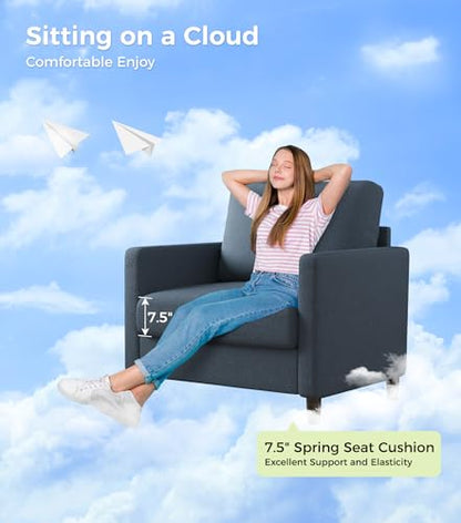 Welzona Sofa Accent Chair, 33" Reading Chair, Comfy Teddy Arm Chairs | Comfy Teddy Fabric, Tool-free Setup, Washable Covers, All-wood Couch Chairs for Living Room, Bedroom, Blue Grey - color: Blue Grey, size: Standard