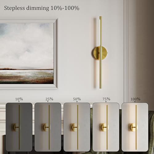 32" Battery Operated Wall Sconce Set of 2, 350° Rotating Lamp, Gold | Wireless, 8000mAh Rechargeable Battery, Stepless Dimming, 3000K-6000K, Remote & Touch Control, Timer, Living Room, Bedroom - color: Gold, size: 32 Inch (2 Pack)